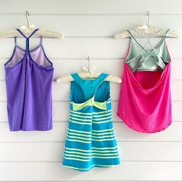 Ivivva Tank Top Lot Double Dutch & Twist Back With Built In Bras Like New 12 - Picture 2 of 10